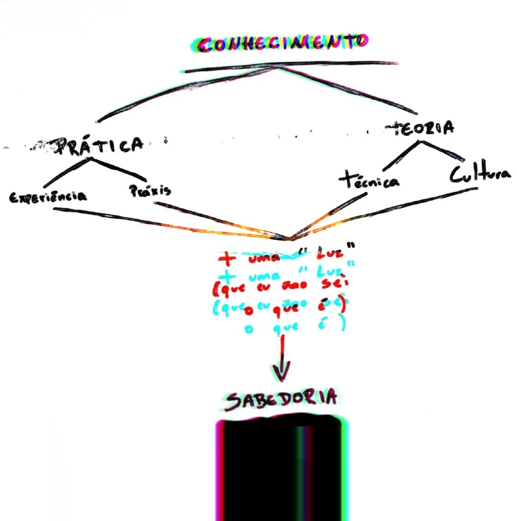Sabedoria = conhecimento [prática (experiência + práxis) + teoria (técnica + cultura)] + uma "luz" (que eu não sei o que é)